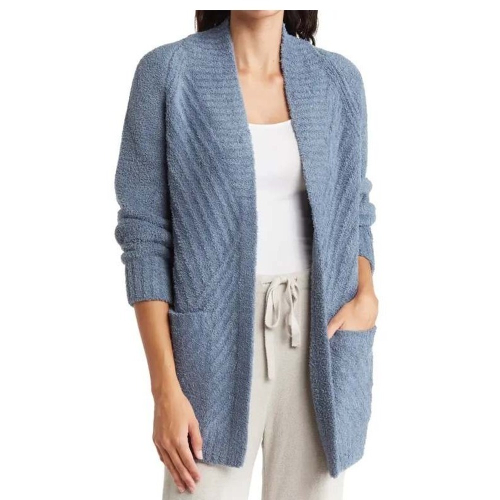 Barefoot Dreams Cozychic Directional Ribbed‎ Cardigan Blue Mirage Womens XS